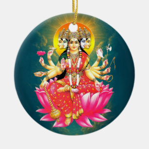 Ornamento De Cerâmica Deusa Gayatri Devi no Lotus Hindu Deity