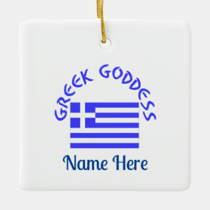 Ornamento De Cerâmica Deusa Grega e Bandeira da Grécia Personalizada