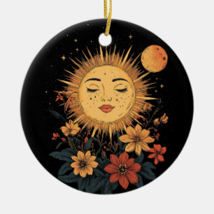 Ornamento De Cerâmica Deusa Sol Celestial com Florais Brilhantes