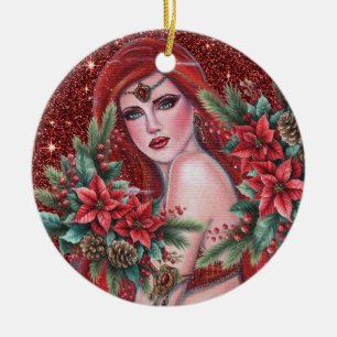 Ornamento De Cerâmica Deusa vermelha do Natal