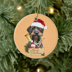 Ornamento De Cerâmica Deutsch Drahthaar, Feliz Natal! Botão Magnet