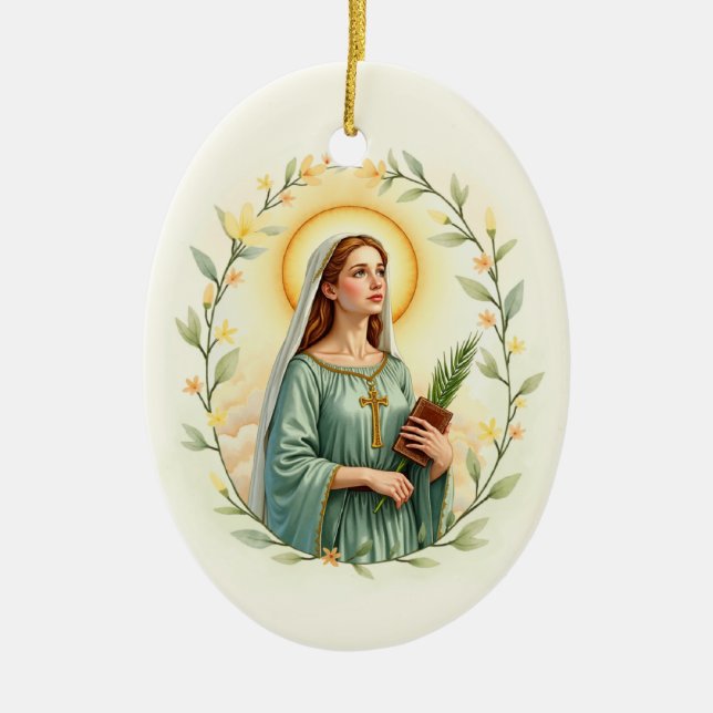 Ornamento De Cerâmica Devoção Católica a Santa Dymphna (Frente)