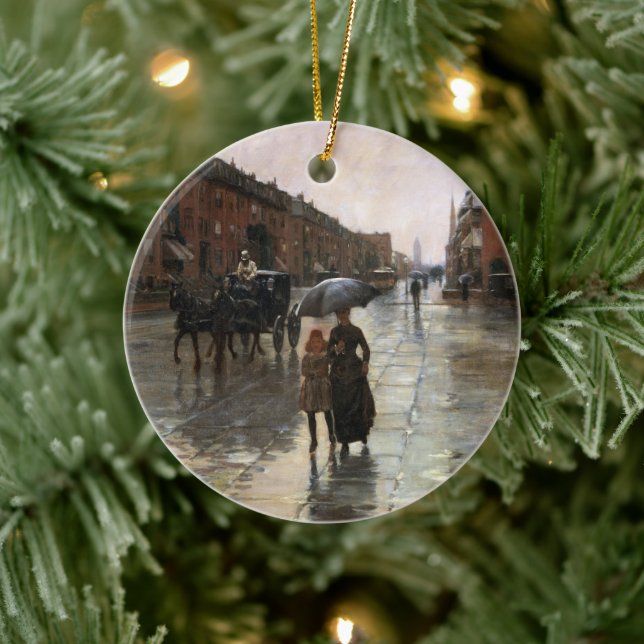 Ornamento De Cerâmica Dia da Chuva, Boston por Frederick Childe Hassam (Árvore)
