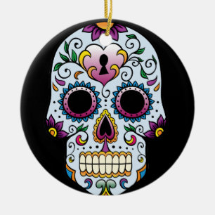 Ornamento De Cerâmica Dia da Ronda Azul do Crânio do Açúcar Morto