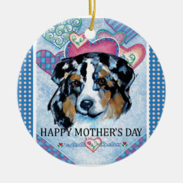 ORNAMENTO DE CERÂMICA DIA DAS MÃES AUSTRALIAN SHEPHERD