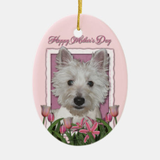Ornamento De Cerâmica Dia das mães - tulipas cor-de-rosa - Westie