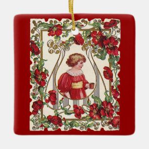 Ornamento De Cerâmica Dia das Namorados Vitoriano Antigo com Criança e R