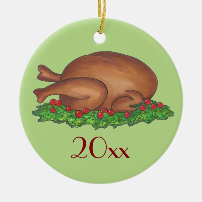 Ornamento De Cerâmica Dia de Ação de Graças da Turquia Janta de Natal (Frente)