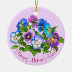 Ornamento De Cerâmica Dia de as mães Feliz Flores Violetas Pansy