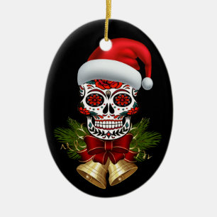 Ornamento De Cerâmica Dia de Natal Do Chapéu De Natal Do Crânio Do Açúca