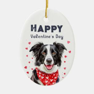 Ornamento De Cerâmica Dia de os namorados Border Collie Heart Bandana