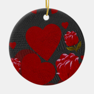 Ornamento De Cerâmica Dia de os namorados, coração vermelho, rosa verm