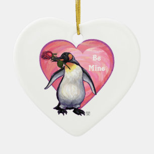 Ornamento De Cerâmica Dia de os namorados de pinguins