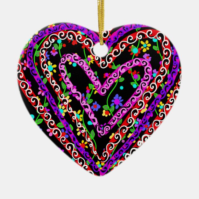 Ornamento De Cerâmica Dia de os namorados Floral Art (Frente)