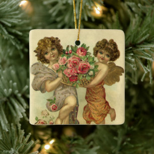 Ornamento De Cerâmica Dia de os namorados Vitoriano Vintage, Rosas Angel