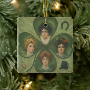 Ornamento De Cerâmica Dia de São Patrício Arte Vintage da Sorte Senhora