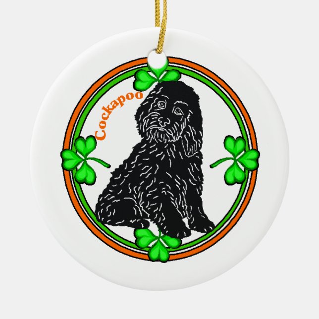 Ornamento De Cerâmica Dia de São Patrício de Cockapoo (Frente)