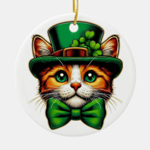 Ornamento De Cerâmica Dia de São Patrício, gato/gatinho
