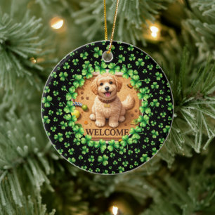 Ornamento De Cerâmica Dia de São Patrício Shamrock de Aquarela com foto