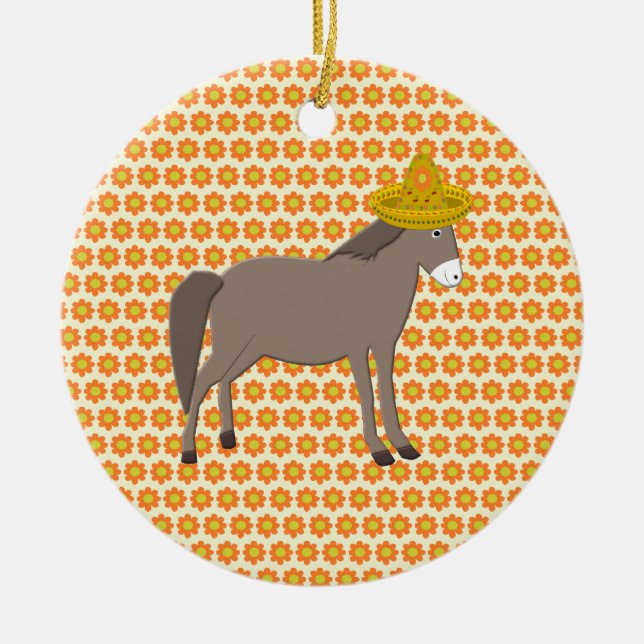 Ornamento De Cerâmica Dia do Donkey Mexicano dos Mortos (Frente)