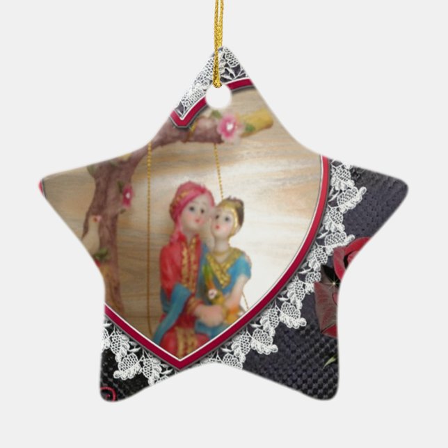 Ornamento De Cerâmica Dia dos Amantes Felizes (Frente)