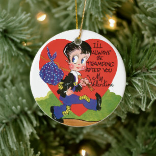 Ornamento De Cerâmica Dia dos Namorados Retrô, Coração de Menino Vagabun