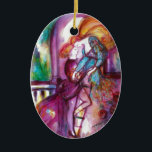 Ornamento De Cerâmica Dia dos Namorados Românticos de ROMEO E JULIETA<br><div class="desc">Cena de sacada da tragédia de Romeu e Juilet de William Shakespeare .Pintura aquosa contemporânea original com folha de ouro e cores iridescentes em cor púrpura brilhante,  rosa,  verde,  laranja amarelo,  téal,  turquase,  branca ...  Pintura de Búlgaro Lumini (c)</div>
