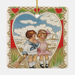 Ornamento De Cerâmica Dia dos Namorados Vitoriano Antigo Crianças no Cor