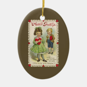 Ornamento De Cerâmica Dia dos Namorados Vitoriano Antigo, Crianças Tímid