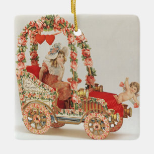 Ornamento De Cerâmica Dia dos Namorados Vitoriano Vintage, Carro com Flo