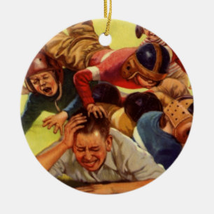 Ornamento De Cerâmica Dia dos Pais Vintage, Futebol Crianças e Cachorro 