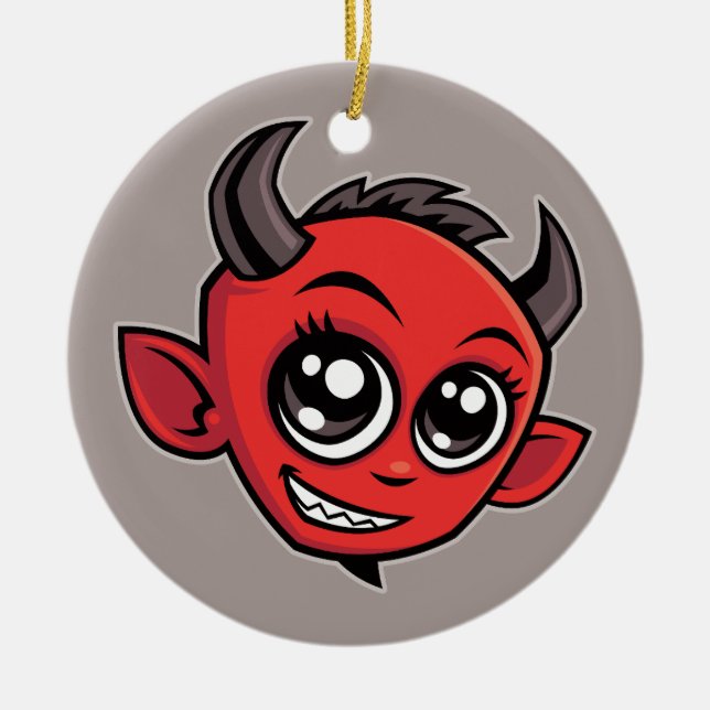 Ornamento De Cerâmica Diabo de Cartoon Bonito Sorrindo (Frente)