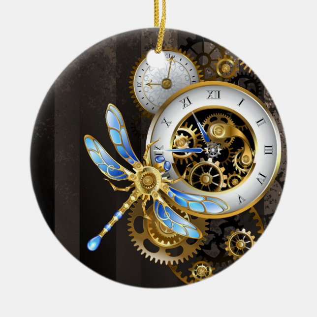 Ornamento De Cerâmica Dials Steampunk com Dragonfly (Frente)