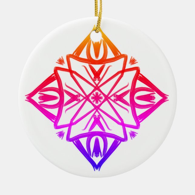 Ornamento De Cerâmica Diamante Rosa Mandala #7 (Frente)