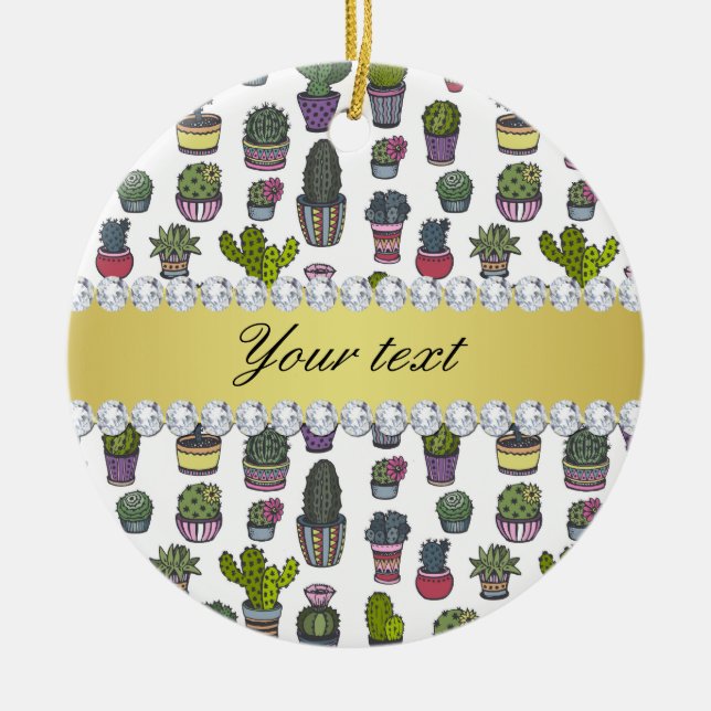 Ornamento De Cerâmica Diamantes Dourados do Cactus Faux (Frente)