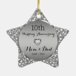 Ornamento De Cerâmica Diamantes e Prata 10. º Aniversário de Casamento 2