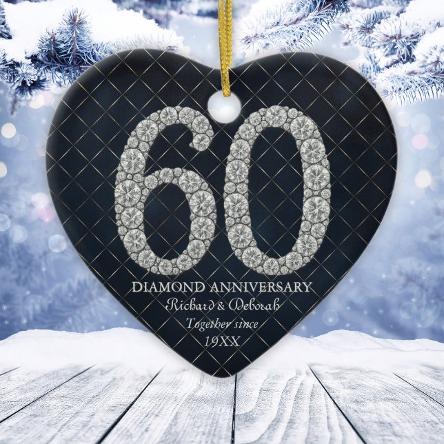 Ornamento De Cerâmica Diamond 60th Anniversary Custom Heart (Diamond 60th Anniversary Custom Heart Ceramic Ornament
)