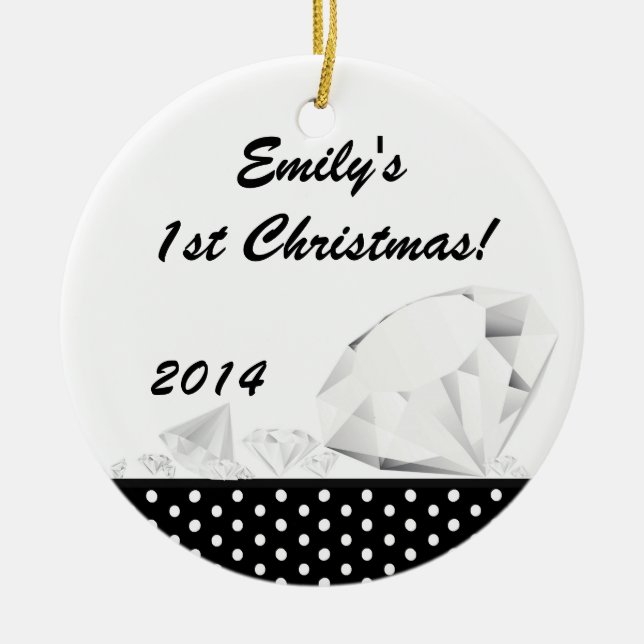 Ornamento De Cerâmica Diamond Glitz Glam Glam Nome Personalizado (Frente)