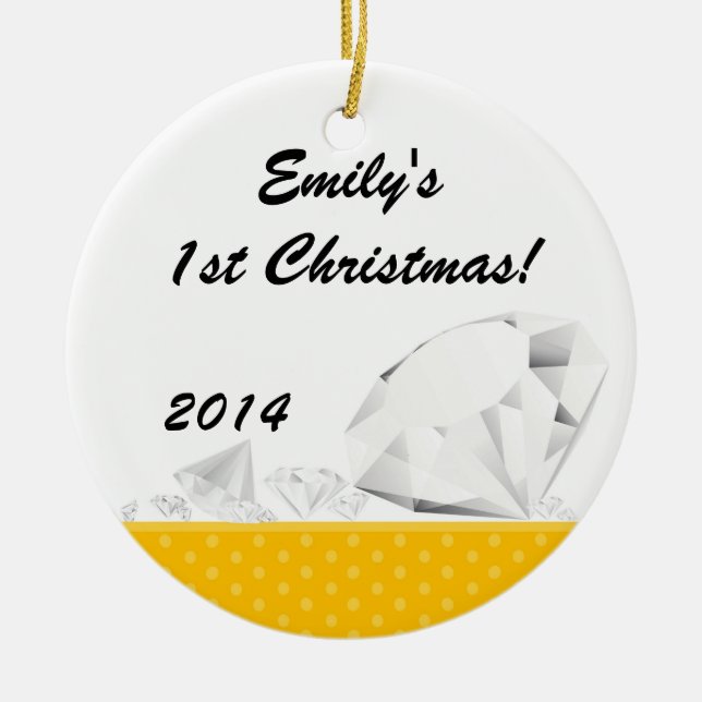 Ornamento De Cerâmica Diamond Glitz Glam Glam Nome Personalizado (Frente)