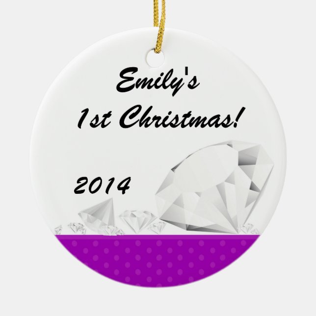 Ornamento De Cerâmica Diamond Glitz Glam Glam Nome Personalizado (Frente)