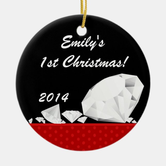 Ornamento De Cerâmica Diamond Glitz Glam Glam Nome Personalizado (Frente)