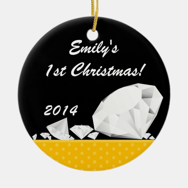 Ornamento De Cerâmica Diamond Glitz Glam Glam Nome Personalizado (Frente)