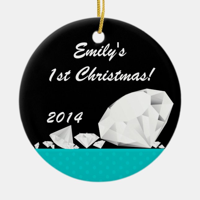 Ornamento De Cerâmica Diamond Glitz Glam Glam Nome Personalizado (Frente)