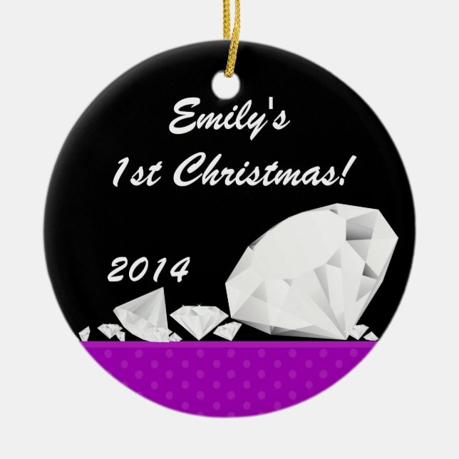 Ornamento De Cerâmica Diamond Glitz Glam Glam Nome Personalizado (Frente)