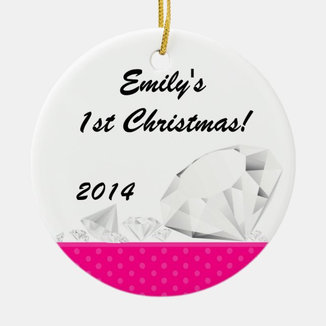 Ornamento De Cerâmica Diamond Glitz Glam Glam Nome Personalizado (Frente)