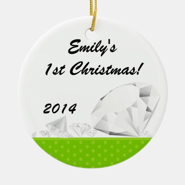 Ornamento De Cerâmica Diamond Glitz Glam Glam Nome Personalizado (Frente)