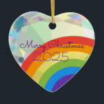 Ornamento De Cerâmica Diamond Heart Rainbow Cerâmica Wish Ornament<br><div class="desc">Um adorável coração brilhante de diamante e arco-íris em um simples ornamento cerâmico em forma de coração. Esta joia pastel bonito faz um encantador gafanhoto ou presente de hospedeira. Acrescente a sua própria mensagem de feriado e um desejo muito especial de fazer disto um presente verdadeiramente monótono. Torne os feriados...</div>