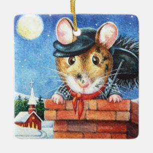 Ornamento De Cerâmica Dickens Christmas Chimney Sweep Mouse Art