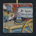 Ornamento De Cerâmica Dickens Christmas Mouse Roasting Art<br><div class="desc">"Dickens Christmas Mice No. 1 - Roasting the Chestnut" Watercolor Art Cerâmica Ornament, do artista Jean Weiner "Dickens Christmas Mice No. 1 - Roasting the Chestnut", apresenta um rato cômico a partir do conto clássico A Christmas Carol. Este rato está a assar castanhas no carrinho do vendedor ambulante. Ele está...</div>