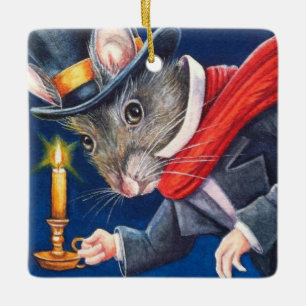 Ornamento De Cerâmica Dickens Christmas Scrooge Mouse Watercolor Art